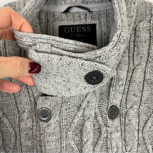 Guess Cardigan Sweater High Neck Double Button Down Pockets Long Waist Medium - Picture 6 of 10